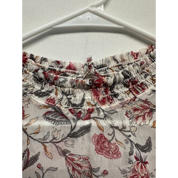 Loft Women Gorgeous Floral Shear Lined Ruffled LS Blouse Large Holiday - Picture 4 of 10